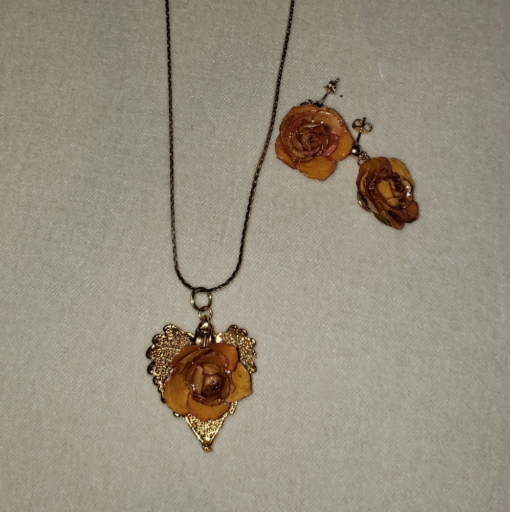 Handmade Gold Real Leaf & Rose Set